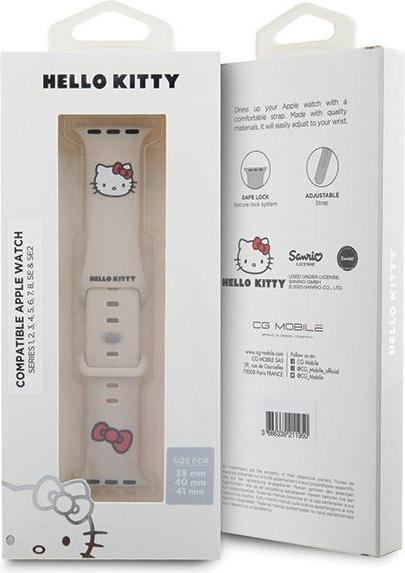 Produktbild Hello Kitty Pasek HKAWMSCHBLE Apple Watch 38/40/41mm beżowy/beige strap Silicone Kitty Head (40 mm, Silikon, Edelstahl, Kunststoff)