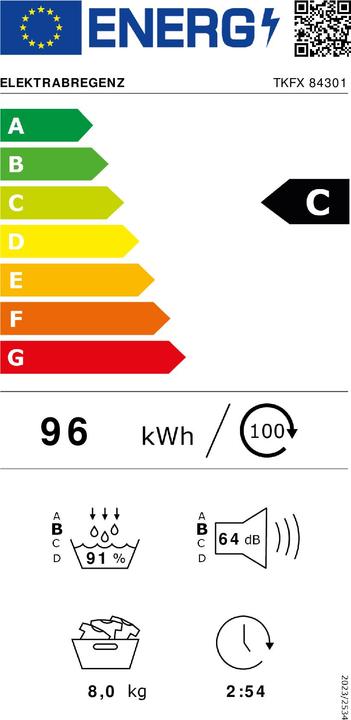 Energie-Label Elektrabregenz TKFX 84301 (8 kg, Rechts)