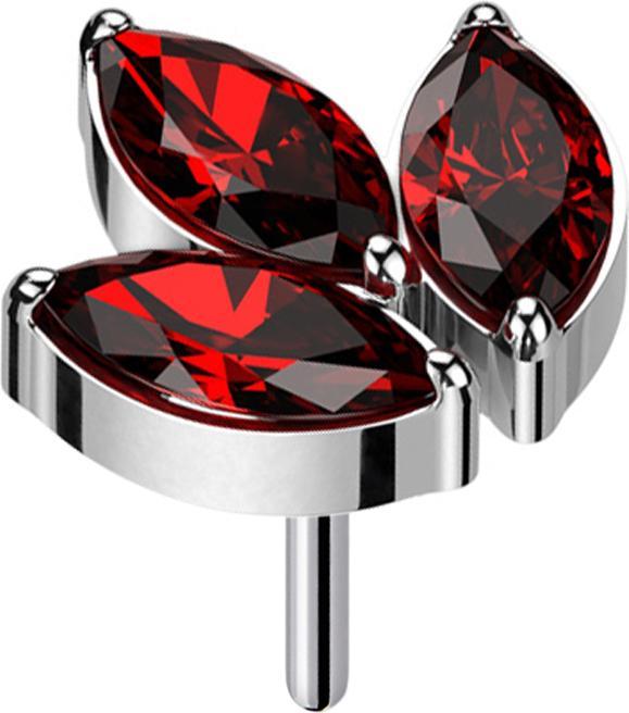 Actual product image Star Piercing Threadless silver three oval crystals red (without brass, Titanium)