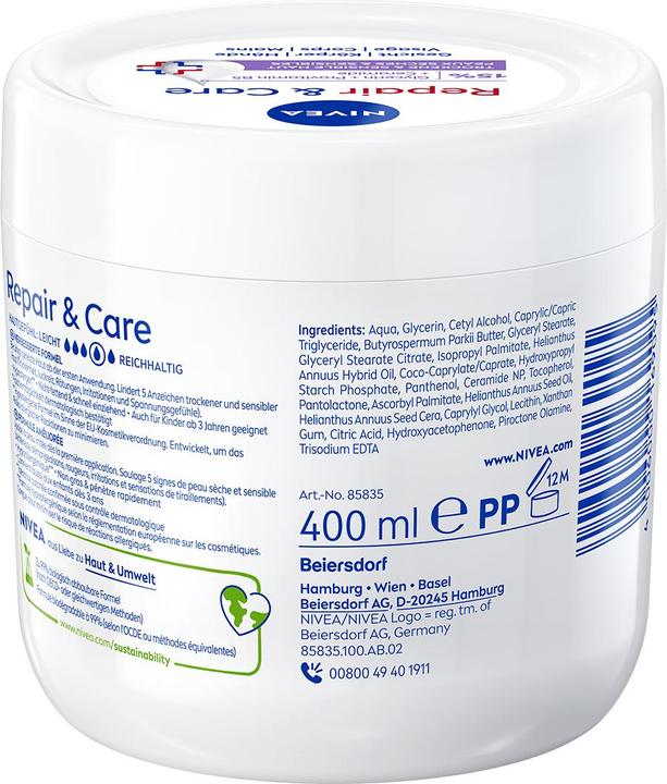 Actual product image NIVEA Repair & Care Sensitive Repair Creme (Body milk, 400 ml)
