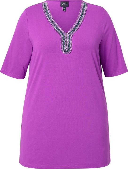 Image du produit Ulla Popken T-shirt tunique, manches courtes, large liseré fantaisie tout autour du décolleté (58)