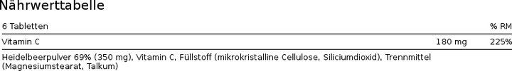 Nährwerte und Zutaten Phytopharma Schwarzbeere Tabletten (1 Stück, Tabletten, 110 g)