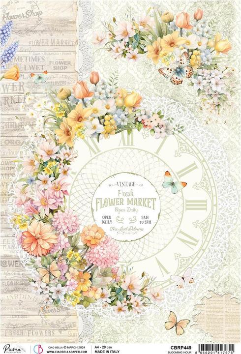 Actual product image Ciao Bella Flower Shop - Flower Market" motif straw floss, DIN A4 (28 g/m²)