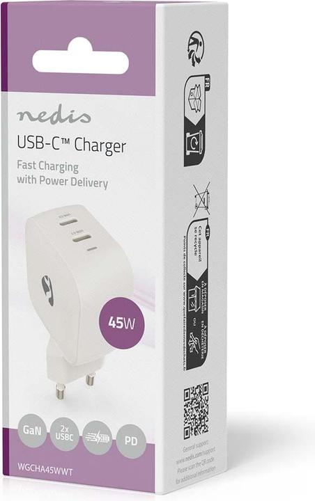 Immagine prodotto Nedis Netzladegerät | 45 W | GaN | PD3.0 | Schnellladefunktion | 2.25 A / 3.0 A | Anzahl der Ausgäng (45 W)