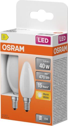 Immagine prodotto Osram LED Leuchtmittel LED Retrofit CLASSIC B 3.4W 827 Frosted E14 Warm weiss 4099854469053 (E14, 470 lm, 2x)