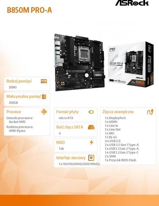Actual product image AsRock B850M Pro-A (AM5, AMD B850, mATX)