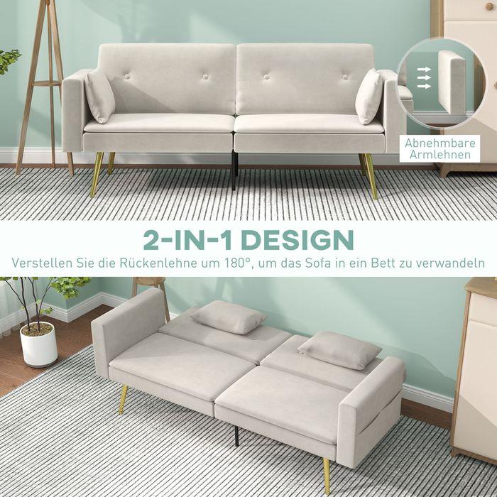 Image du produit Swisshandel24 2-Sitzer Sofa mit Bettfunktion, Verstellbare Rückenlehne, weiche Kissen, Beige (Canapé-lit)