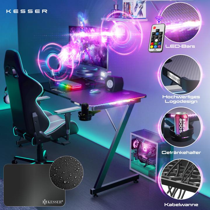 Produktbild Kesser Gaming Schreibtisch mit Getränkehalter Ergonomischer Gamer Tisch