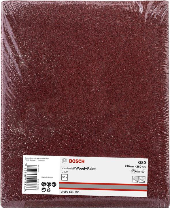 Immagine prodotto Bosch Professional Zubehör Foglio di carta abrasiva C420 Standard per legno e vernice. 230 x 280 mm. 80 (80)