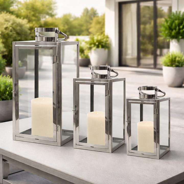 Produktbild Mojawo 3er Set XXL Edelstahl Windlicht - Laternen Set 30/40/53cm