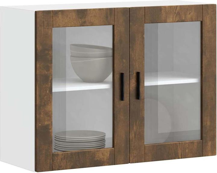 Produktbild VidaXL Küchen-Hängeschrank mit Glastür Porto Räuchereiche Wandschrank Küche (80 x 31 x 60 cm)