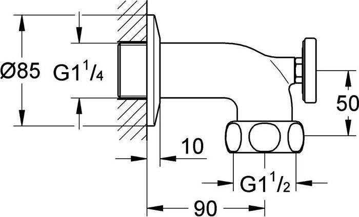 Actual product image Grohe Outlet bend with thermo nut 1 1/2inchx1 1/4inch male c