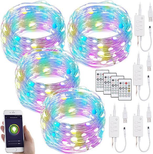 Image du produit Luminea Fil lumineux à 4 LED RVB avec commande musicale, WLAN et App, USB, 10 m (10 m)