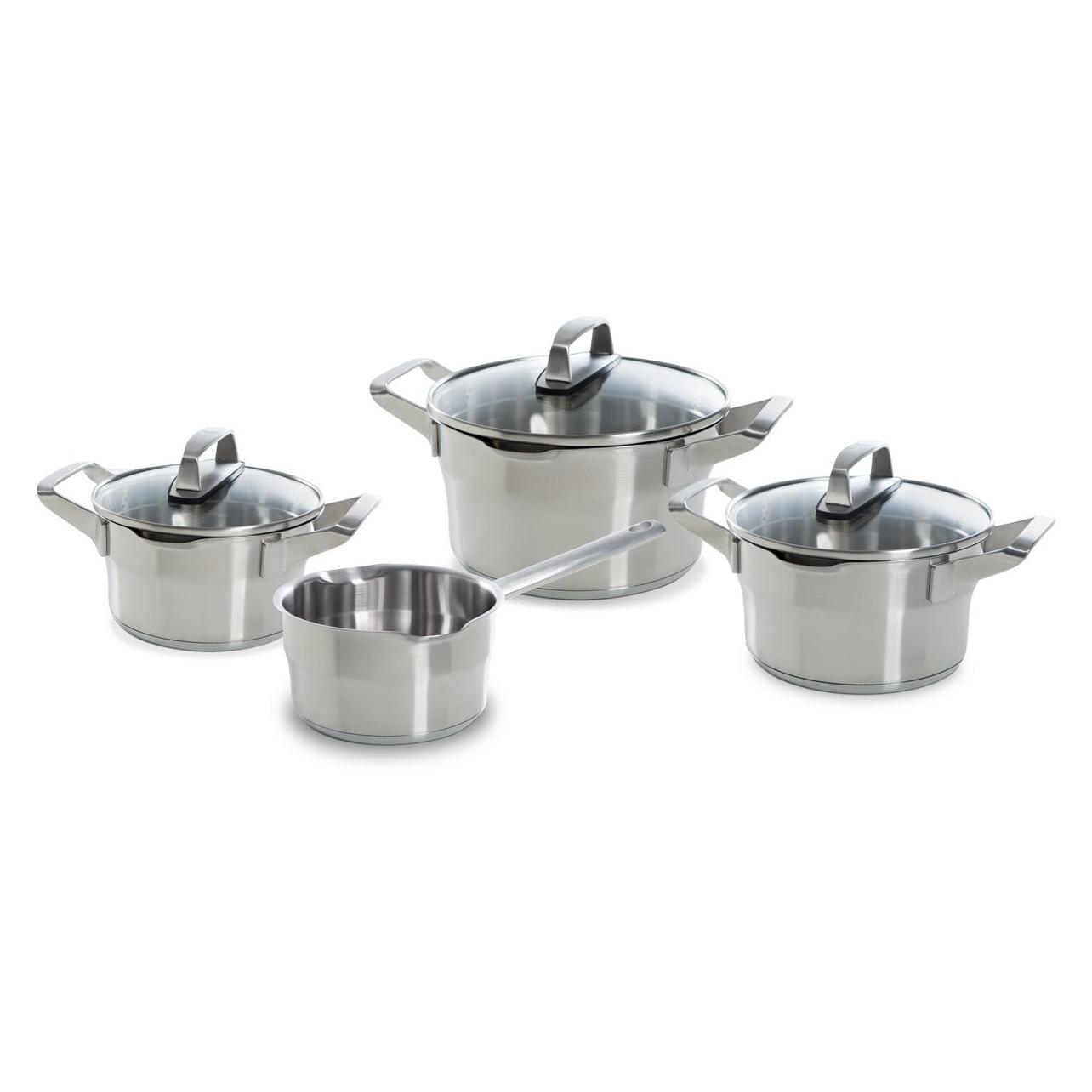 Bk Premium+ Pannenset - 4-delig - Veilig Afgietsysteem - Geschikt Voor Alle Warmtebronnen, Pan + Steelpan, Zilver