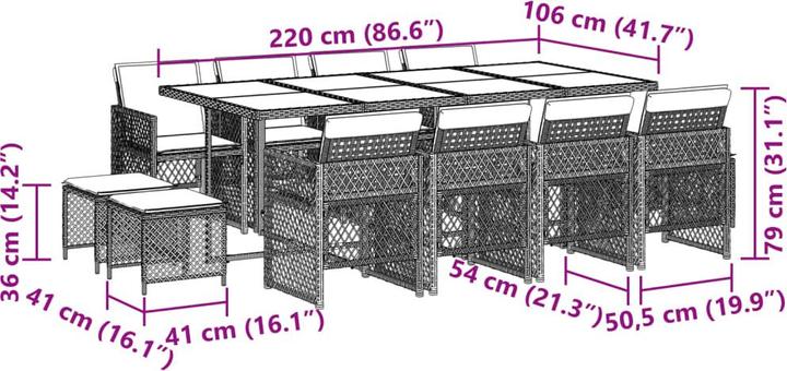 Immagine prodotto VidaXL Mobili da giardino set da pranzo set da giardino gruppo di sedute 13 pezzi in poly rattan marrone (106 cm)