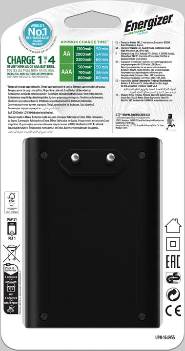 Image du produit Energizer Recharge 1 heure (4 pcs, AA, AAA, 2300 mAh, Piles rechargeables + chargeur)
