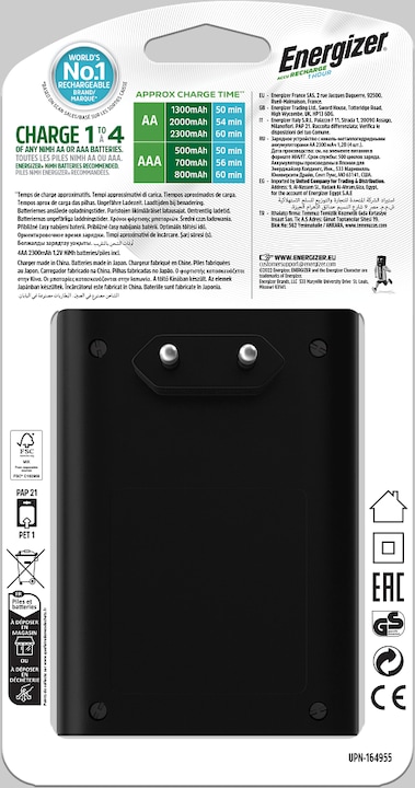 Produktbild Energizer Recharge 1-Hour (4 Stk., AA, AAA, 2300 mAh, Ladegerät inkl. Akku)