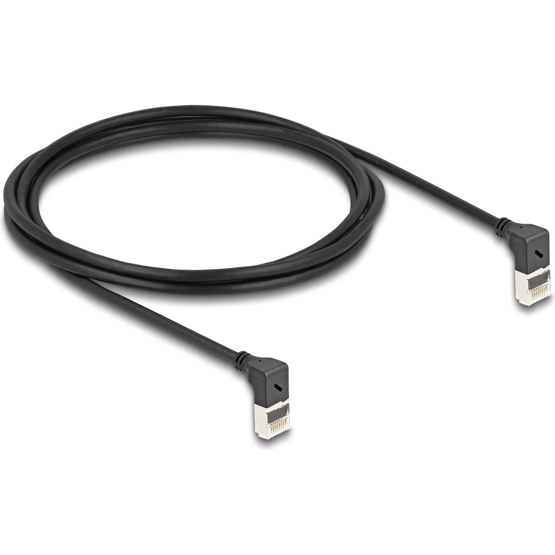 Delock RJ45 Netzwerkkabel Cat.6A S/FTP Slim 90° oben / oben (S/FTP, CAT6a, 2 m), Netzwerkkabel