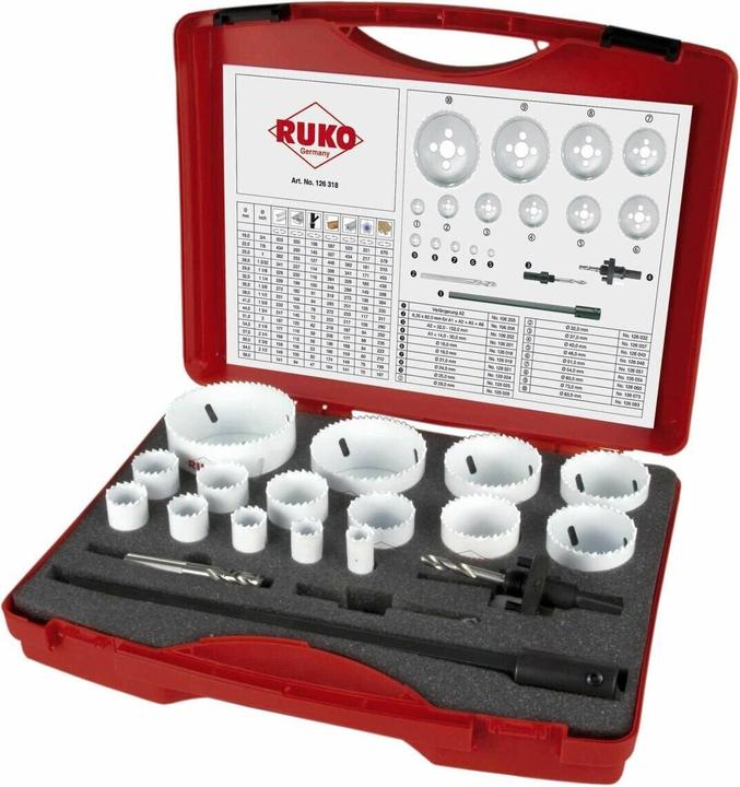 Produktbild Ruko Lochsägen Satz (16 mm, 19 mm, 21 mm, 24 mm, 25 mm, 29 mm, 32 mm, 37 mm, 40 mm, 48 mm, 51 mm, 54 mm, 60 mm, 73 mm, 83 mm)