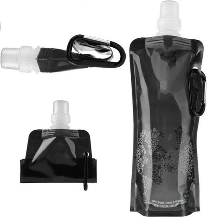 Produktbild König Design Wasserflasche faltbare Trinkflasche mit Karabiner wiederverwendbar Trinkbeutel (0.50 l)
