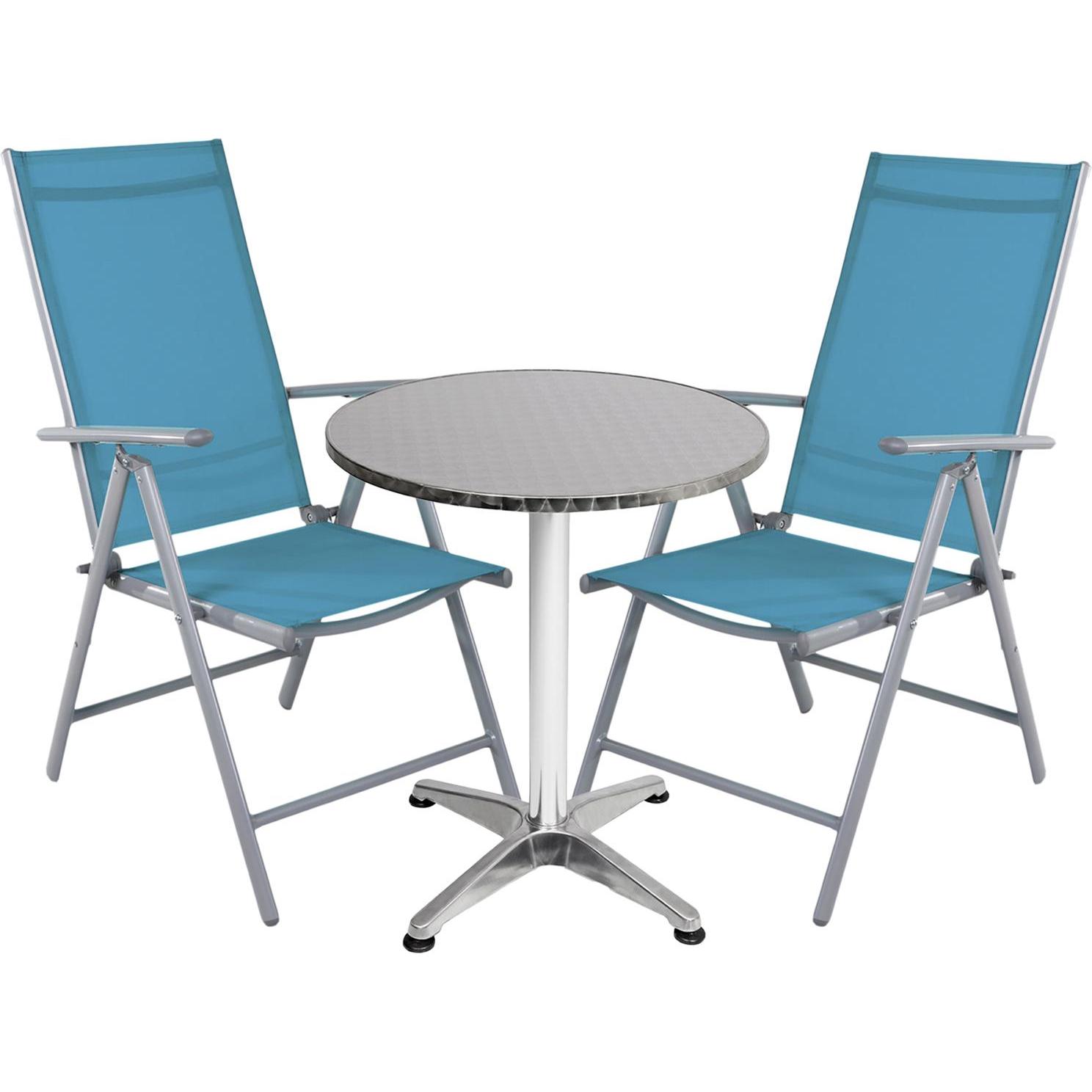 Mojawo, Gartentisch + Balkontisch, Bistro Sitzgarnitur Bistrogarnitur 3-teilig Silbergrau / Petrol (60 cm)