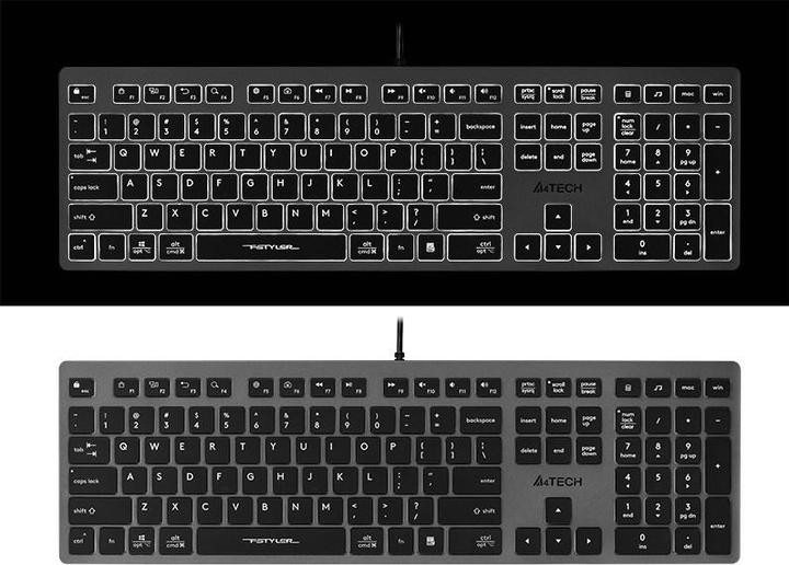 Actual product image A4Tech FSTYLER FX60H (White Backlit) Keyboard USB QWERTY Black Grey (Eng. Int., Cable)