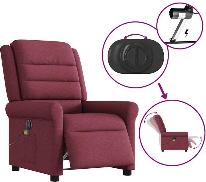 Actual product image vidaXL Massage chair electric wine red fabric