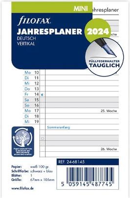 Image du produit Filofax MINI CALENDRIER ANNUEL 2024 (67 x 105 mm)