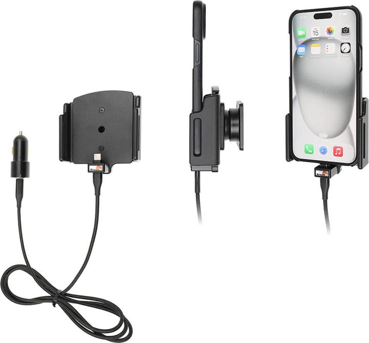 Actual product image Brodit Adjustable holder (sideways) Active USB, 12V, for APPLE iPhone 15 Pro Max, incl. USB charging g