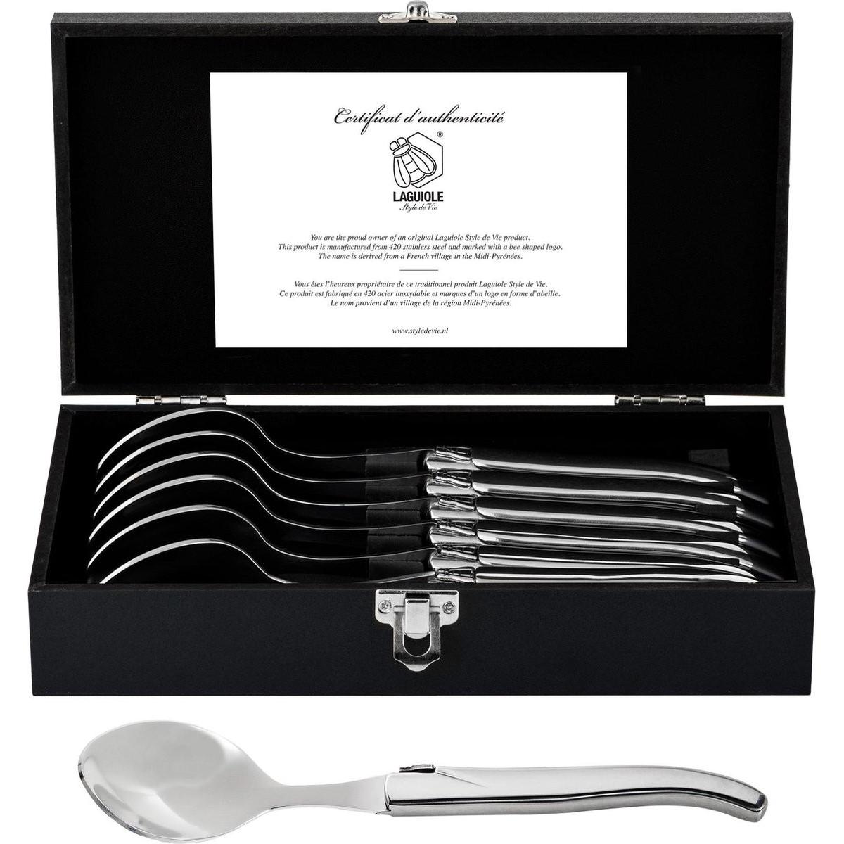 Laguiole Style de Vie Lepels Linea Luxury - 6 pezzi - Acciaio inossidabile, Posate, Argento