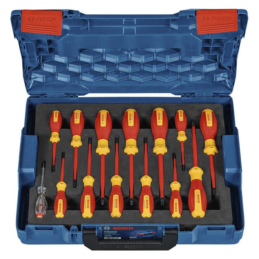 Bosch Professional, Schraubenzieher, VDE-Schraubendreher-Set (Pozidriv-Kreuzschlitz (PZ), Schlitzschrauben, TX)
