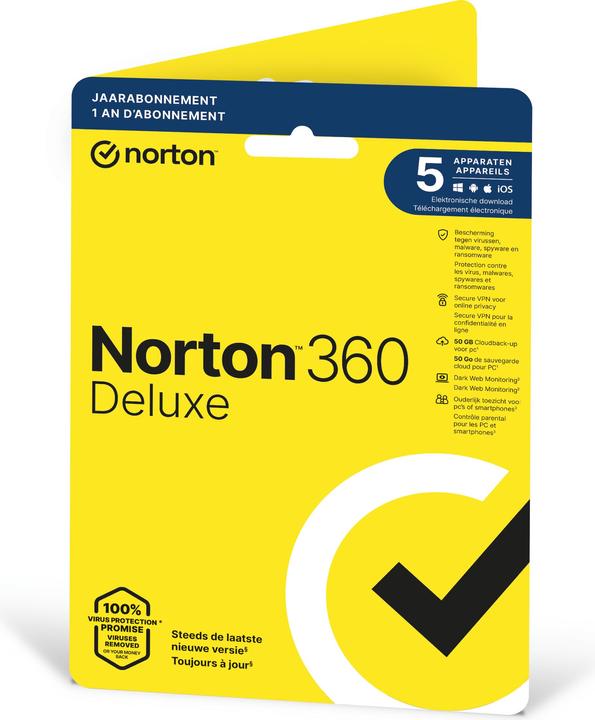 Actual product image NortonLifeLock 360 Deluxe Sikkerhedsprogrammer 5 enheder 50 GB cloud storage plads 1??r (1 User, 12 months)