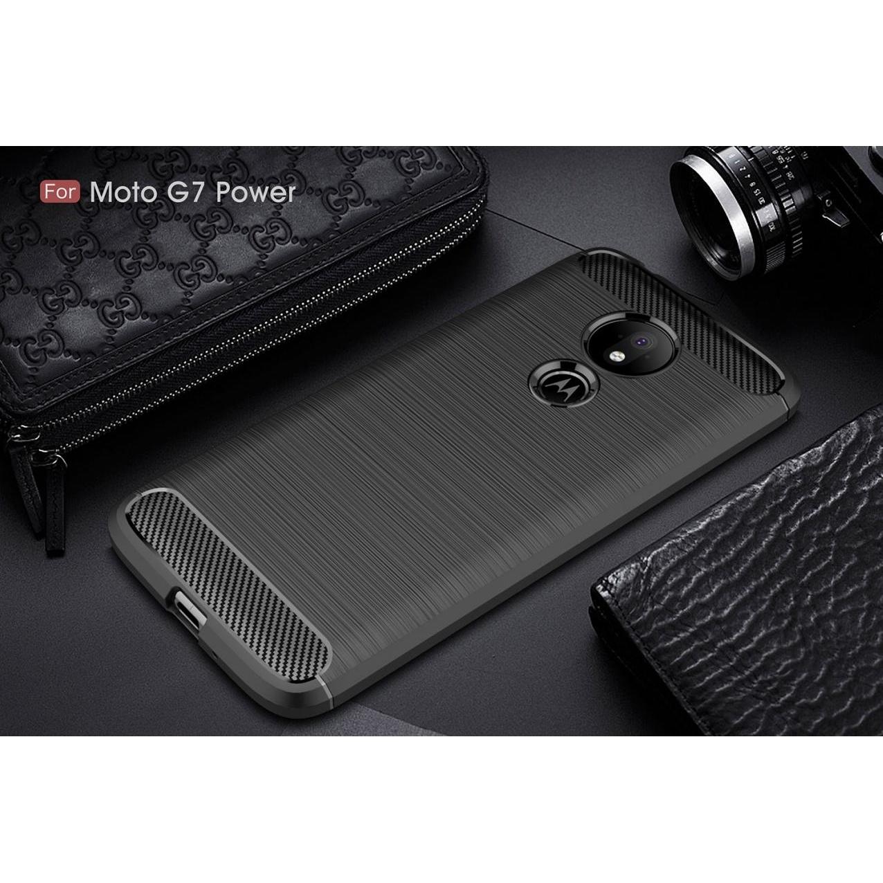 Thumbnail - Screenguard Motorola Moto G7 Power Hülle Carbon Brushed Soft TPU (Motorola Moto G7 Power), Smartphone Hülle, Schwarz