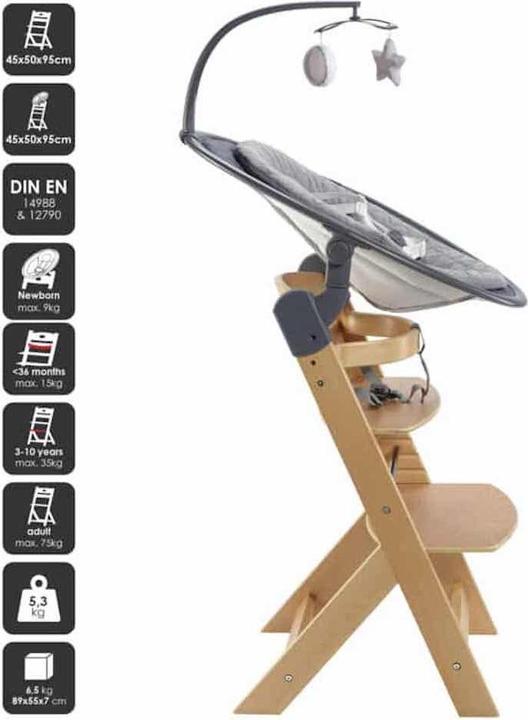 Produktbild BabyGo Hochstuhl Family Newborn - Treppenhochstuhl ab Geburt - Farbe: Grey/Natur