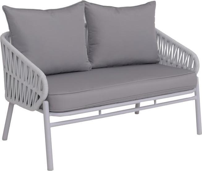Mendler Aluminium-Gartenbank P90, Seilgeflecht Rope Stoff/Textil (180g/m²), hellgrau