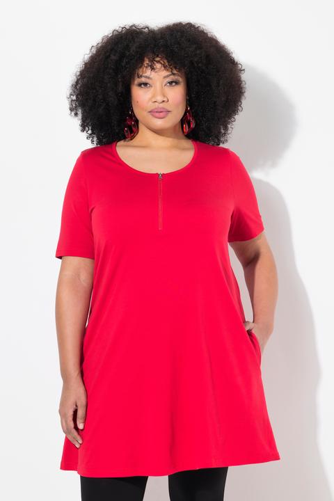 Image du produit Ulla Popken T-shirt long à fermeture éclair, col rond et manches courtes - ligne A (50, 52)