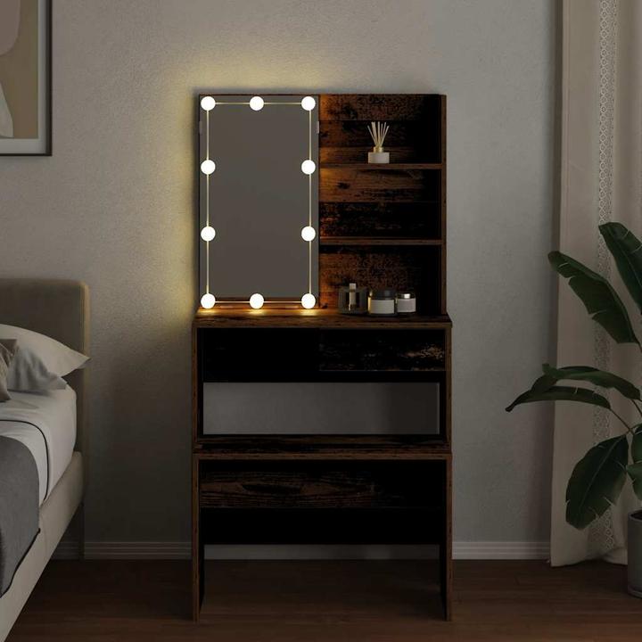 Actual product image VidaXL Schminktisch-Set mit LED-Leuchten Altholz-Optik Holzwerkstoff (74.5 x 40 x 141 cm)