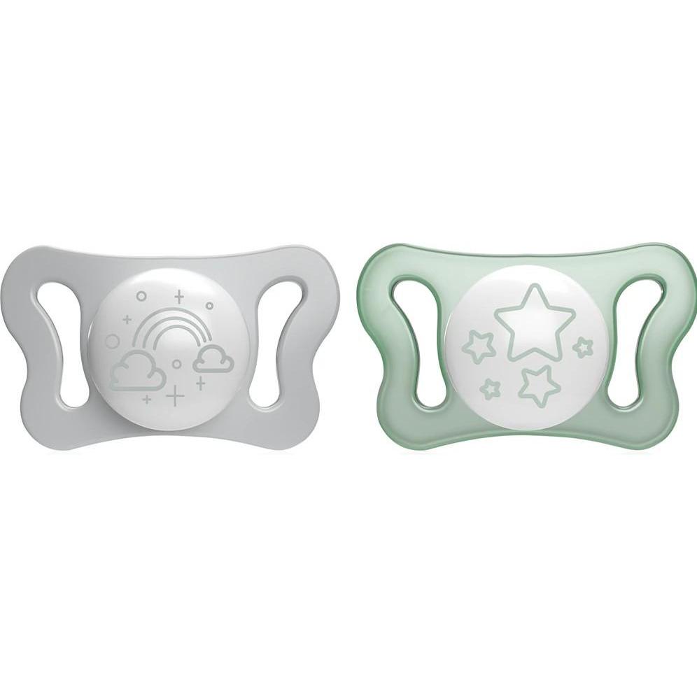 Chicco Grün/Grau Nuggi, Physiologischer Beruhigungssauger Physio Forma Micrò Silikon Glow In The Dark 02M 2 Stk (2X)