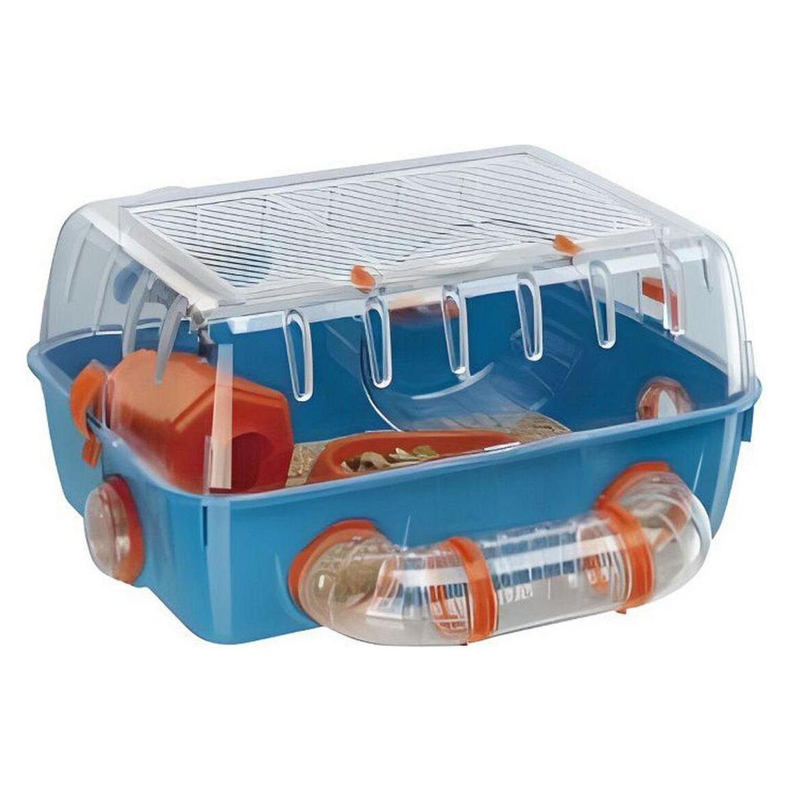 Ferplast Cage pour hamsters COMBI 1, habitat pour petits rongeurs, plastique robuste, toit avec grille qui s'ouvre, tubes et accessoires inclus, 40,5 x 29,5 x h 22,5 cm Blanche