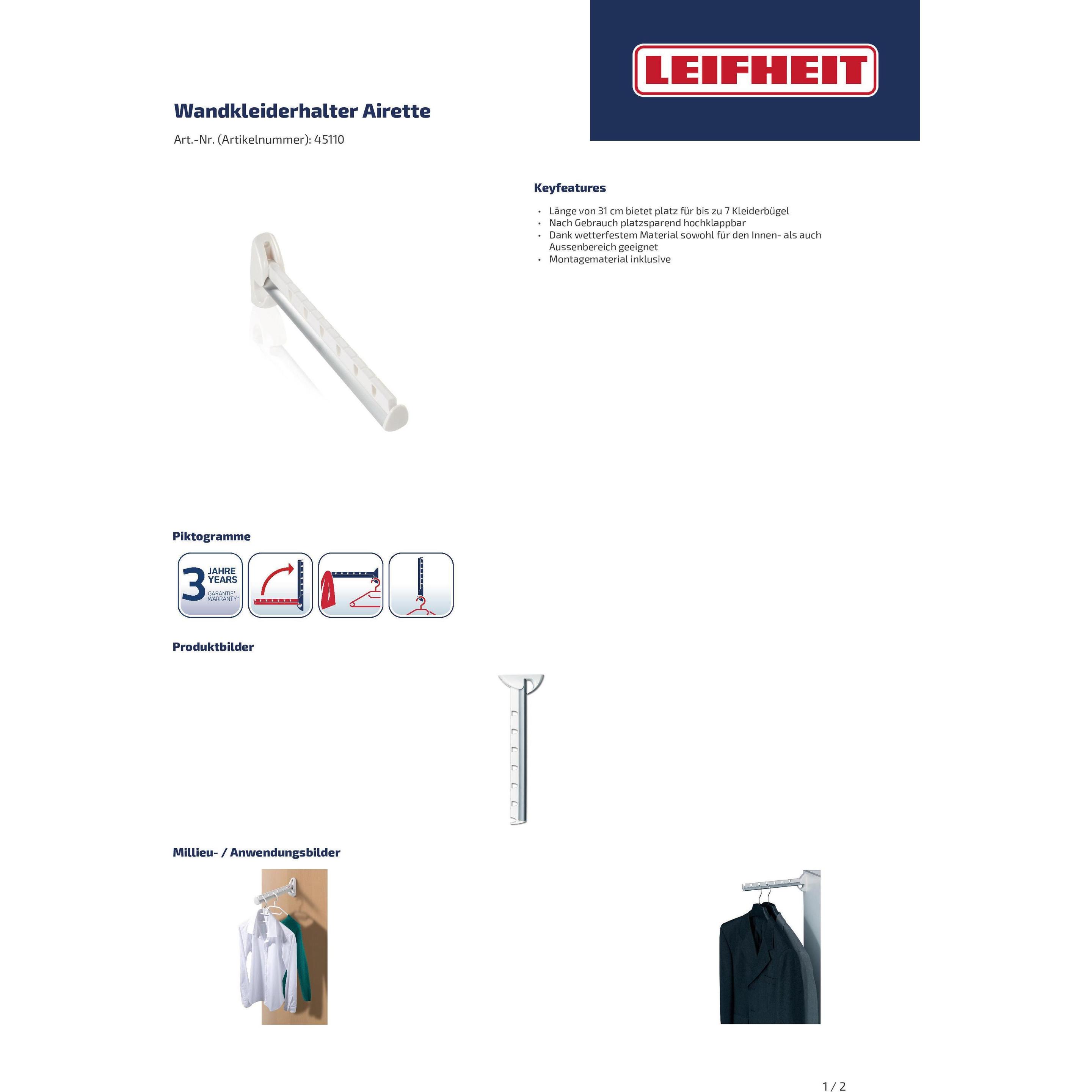 Thumbnail - Leifheit Wandkleiderhalter Airette, Wäscheständer, Weiss