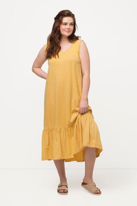 Image du produit Ulla Popken Robe midi en coton bio, volant et décolleté en V, sans manches (46, 48)