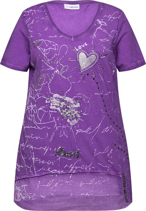 Actual product image Miamoda Cold-Dyed Half-Sleeve V-Neck Decorative Print T-Shirt (48)