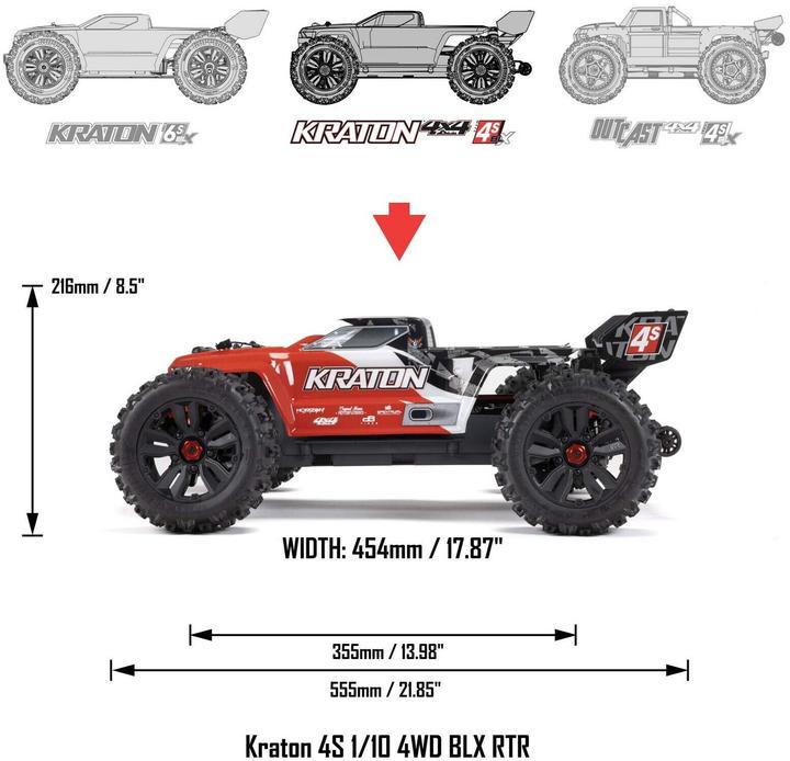 Produktbild Arrma Monster Truck Kraton 4x4 4S V2 BLX Rot, ARTR, 1:10 (RTR Ready-to-Run)