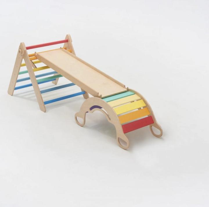 Immagine prodotto Montessori Scala + lavagna bifacciale + altalena in legno - luce colorata ® by busy kids