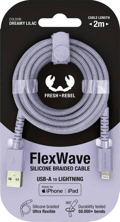 Actual product image Fresh'N Rebel Fresh 'n Rebel USB-A zu Lightning silicone geflochtenes Kabel "FlexWave" 2m, Dreamy Lilac (2 m, USB 1.0, 12 W)