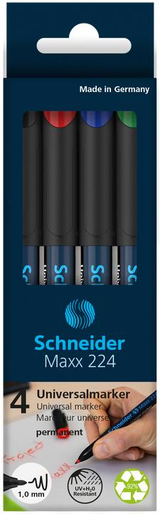 Produktbild Schneider OHP-Marker Maxx permanent, M, 4er Etui: rot, blau, grün, schwarz (Assortiert, 1 mm, 4 x)