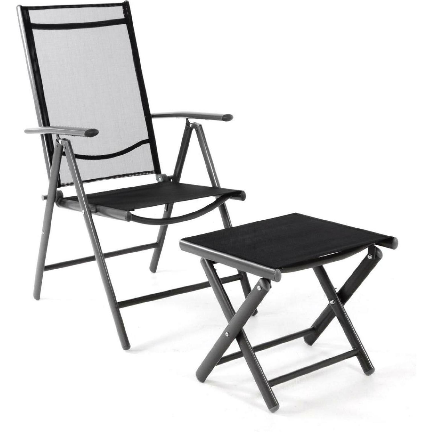 VCM, Gartenstühle, Set Klappstuhl + Hocker Textiline schwarz Rahmen anthrazit Gartenstuhl Alu