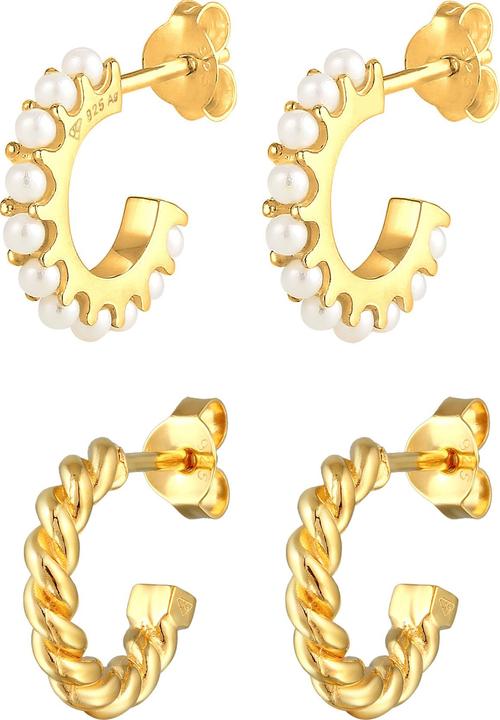 Immagine prodotto Elli Orecchini Creoles Corda di perline Elegante Argento 925 (Nessuna pietra, Argento 925 placcato oro, Perla sintetica)