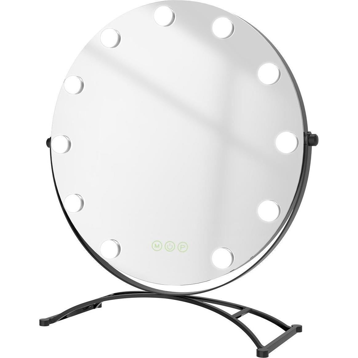 Emke, Kosmetikspiegel, Runder Hollywood-Kosmetikspiegel mit 11 Lampen, 1X+7X Vergrößerung, 3 Farbtemperaturen, 50*58cm