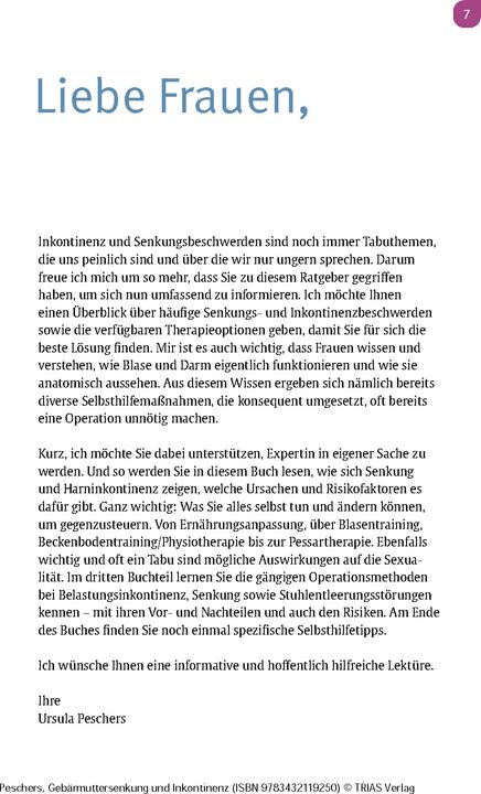 Produktbild Frauengesundheit: Gebärmuttersenkung und Inkontinenz (Deutsch, Ursula Peschers, 2024)